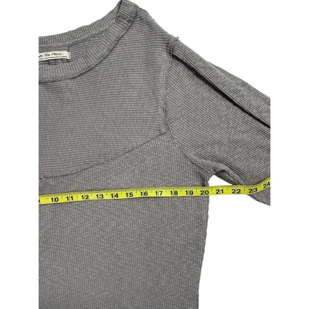 We The free people Sweatshirt Thermal Gray Ribbed Knit Size XS Buffy Sleeves - Picture 8 of 10